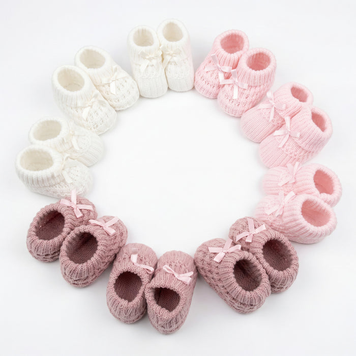 Girls Shoes Knitted with Ribbon Bow 2 - One Size — AGÜ Baby Spanish baby clothes