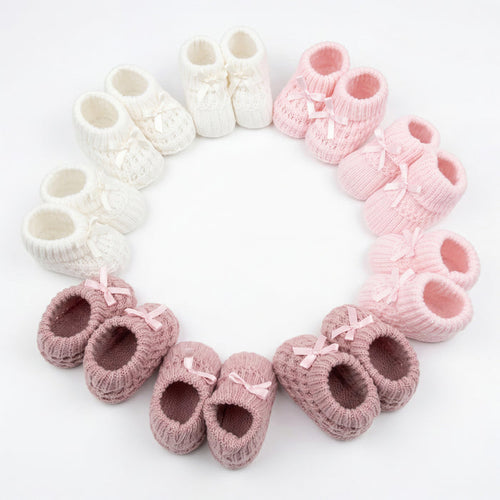 Girls Shoes Knitted with Ribbon Bow 2 - One Size — AGÜ Baby Spanish baby clothes