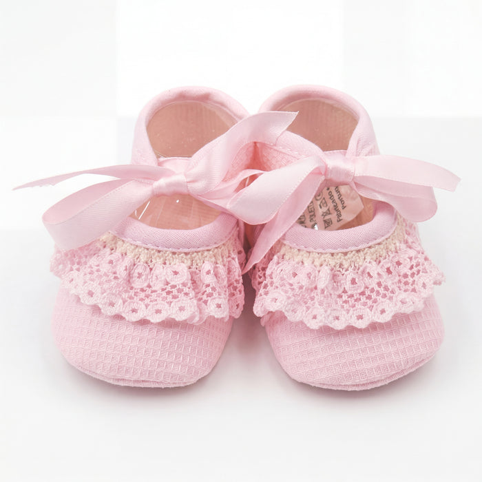 Girls Shoes Lace and Bow One Size — view 4 — handcrafted in Spain — AGÜ Baby