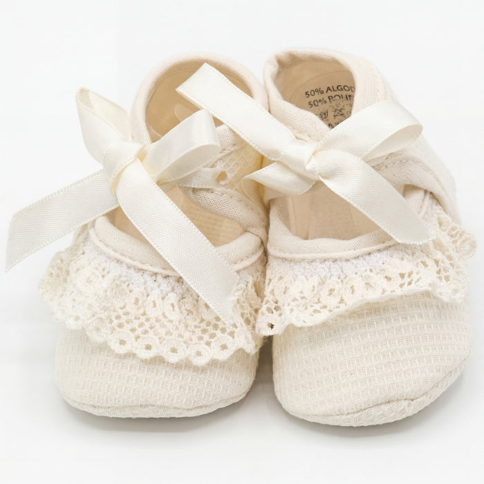 Girls Shoes Lace and Bow One Size — view 6 — handcrafted in Spain — AGÜ Baby