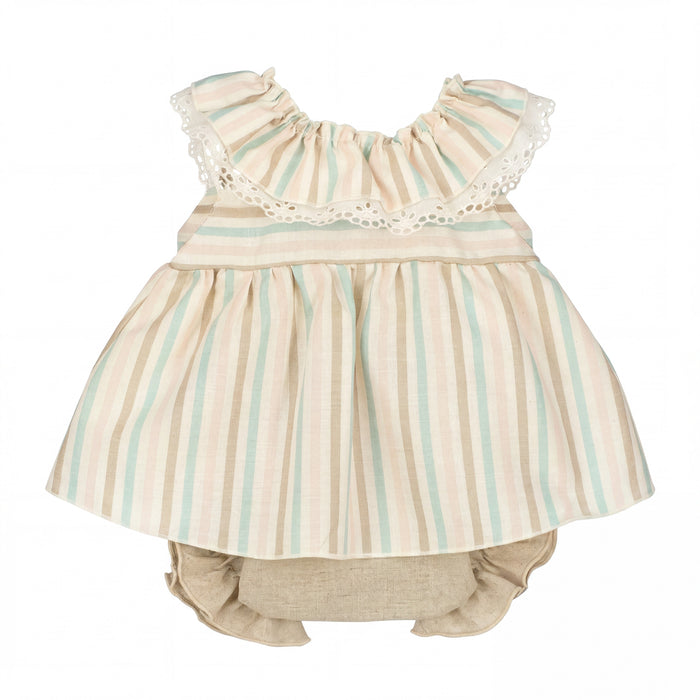 Girls "Tillie" Pastel Striped Dress & Bloomers — AGÜ Baby Spanish baby clothes