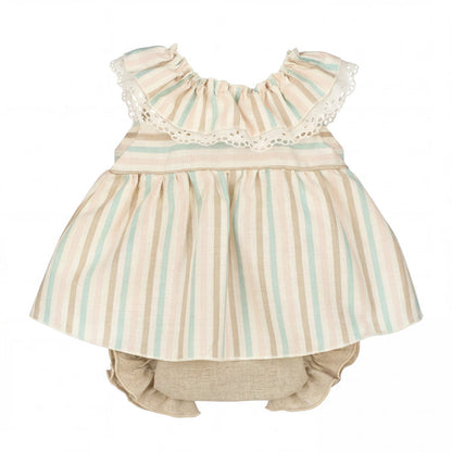 Girls "Tillie" Pastel Striped Dress & Bloomers — AGÜ Baby Spanish baby clothes