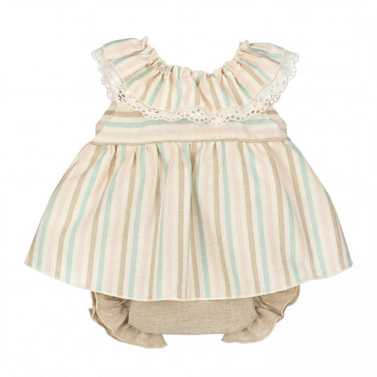 Girls "Tillie" Pastel Striped Dress & Bloomers — AGÜ Baby Spanish baby clothes