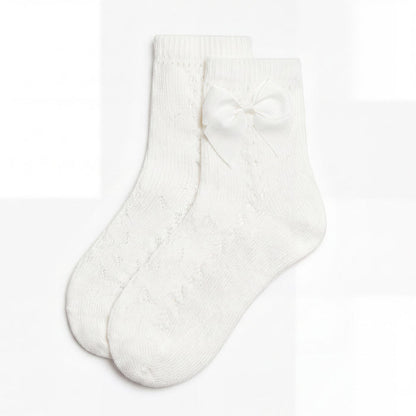 Girls Vanilla Perforated Socks with Bow — AGÜ Baby Spanish baby clothes