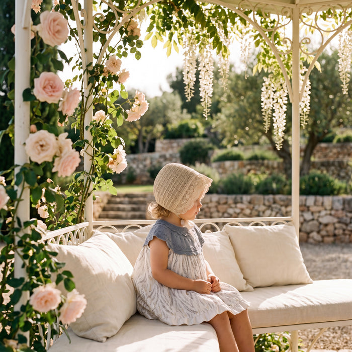 Girls White and Blue Leaves Blouse & Bloomers