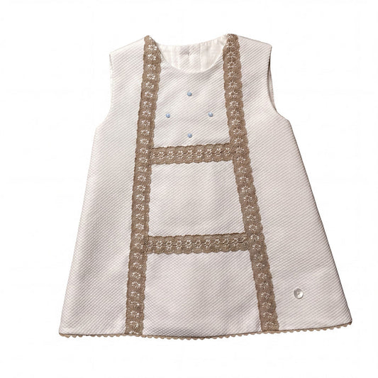 Girls White and Camel Pique Dress