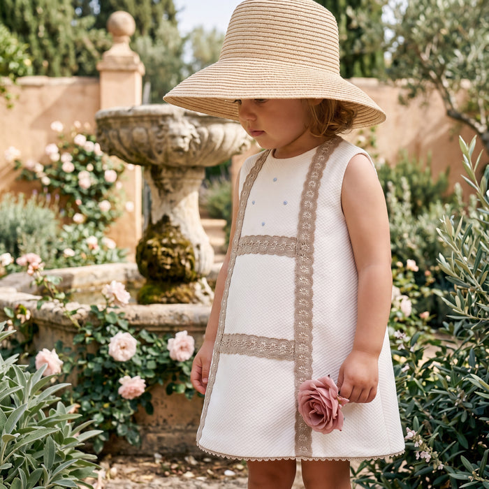 Girls White and Camel Pique Dress