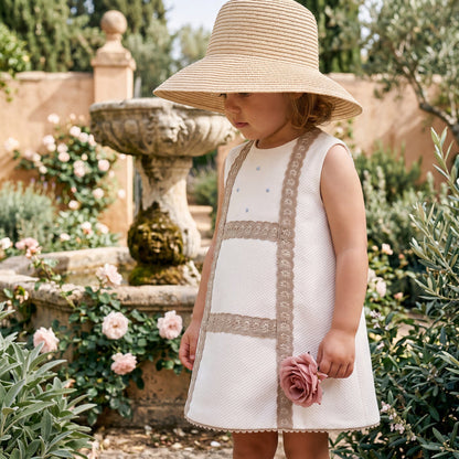 Girls White and Camel Pique Dress