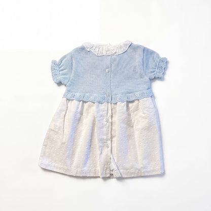Girls White and Light Blue Plumeti Dress with Collar — AGÜ Baby Spanish baby clothes
