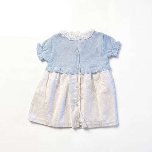 Girls White and Light Blue Plumeti Dress with Collar — AGÜ Baby Spanish baby clothes