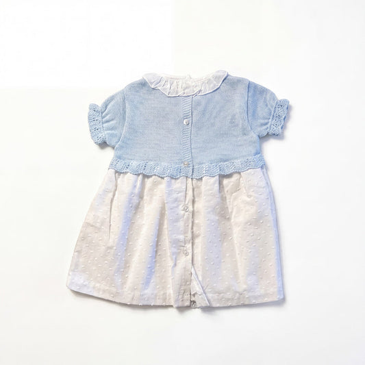 Girls White and Light Blue Plumeti Dress with Collar — AGÜ Baby Spanish baby clothes