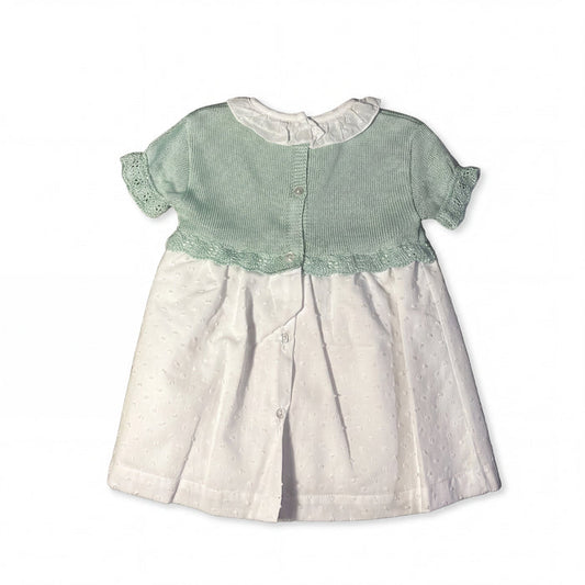 Girls White and Light Green Plumeti Dress with Collar — AGÜ Baby Spanish baby clothes
