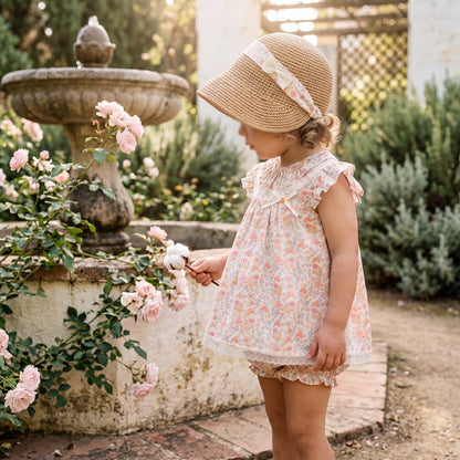 Girls White and Orange Lace Floral Dress - Bloomers - Head Bow