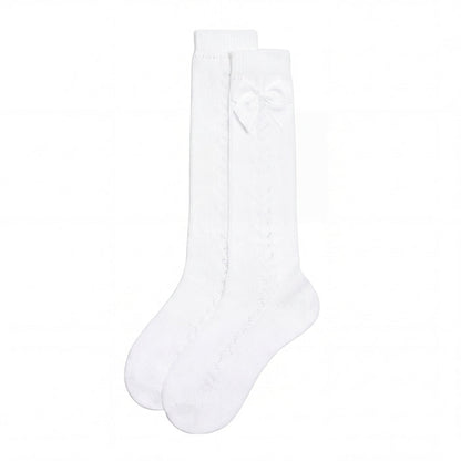 Girls White Perforated High Socks with Bow — AGÜ Baby Spanish baby clothes