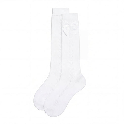 Girls White Perforated High Socks with Bow — AGÜ Baby Spanish baby clothes