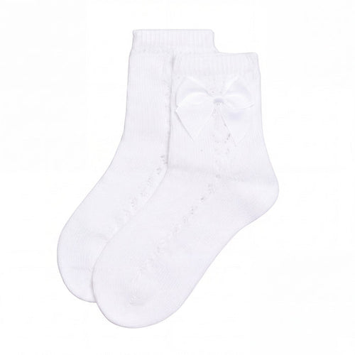 Girls White Perforated Socks with Bow — AGÜ Baby Spanish baby clothes