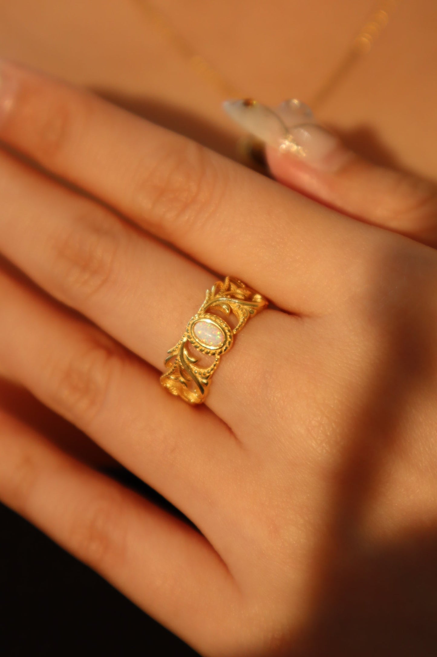 18K Real Gold Plated White Opal Crown Ring