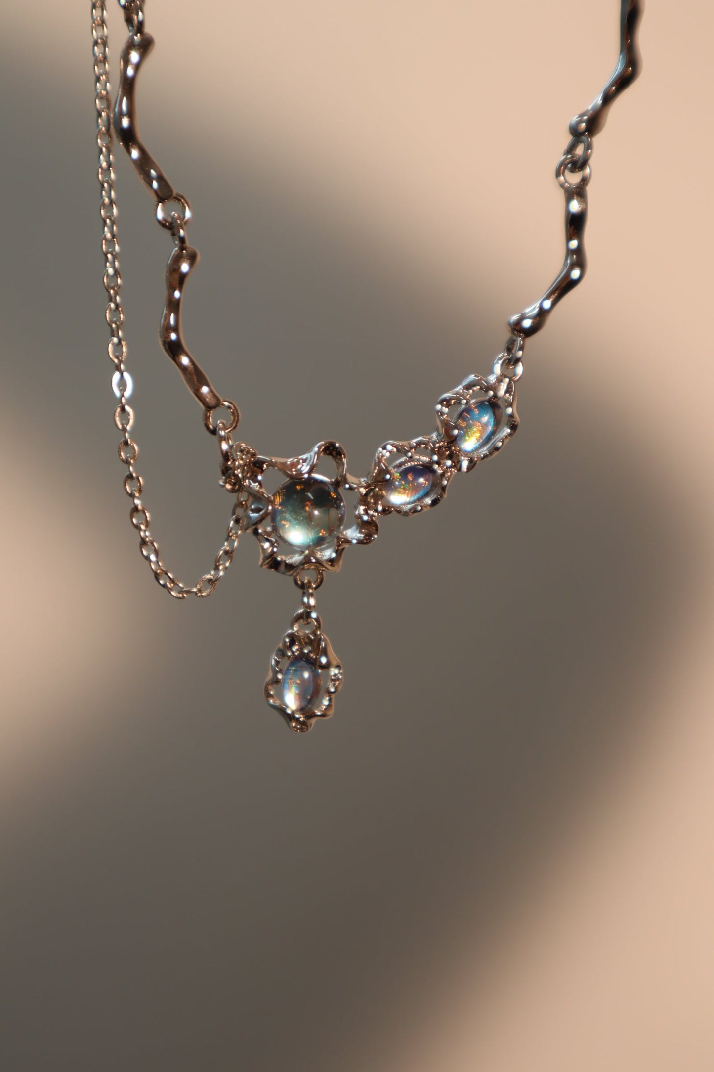 Palladium White Gold Plated Moonstone Dangle Necklace