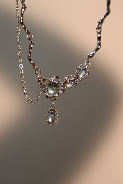 Palladium White Gold Plated Moonstone Dangle Necklace
