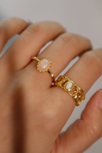 18K Real Gold Plated White Opal Ring