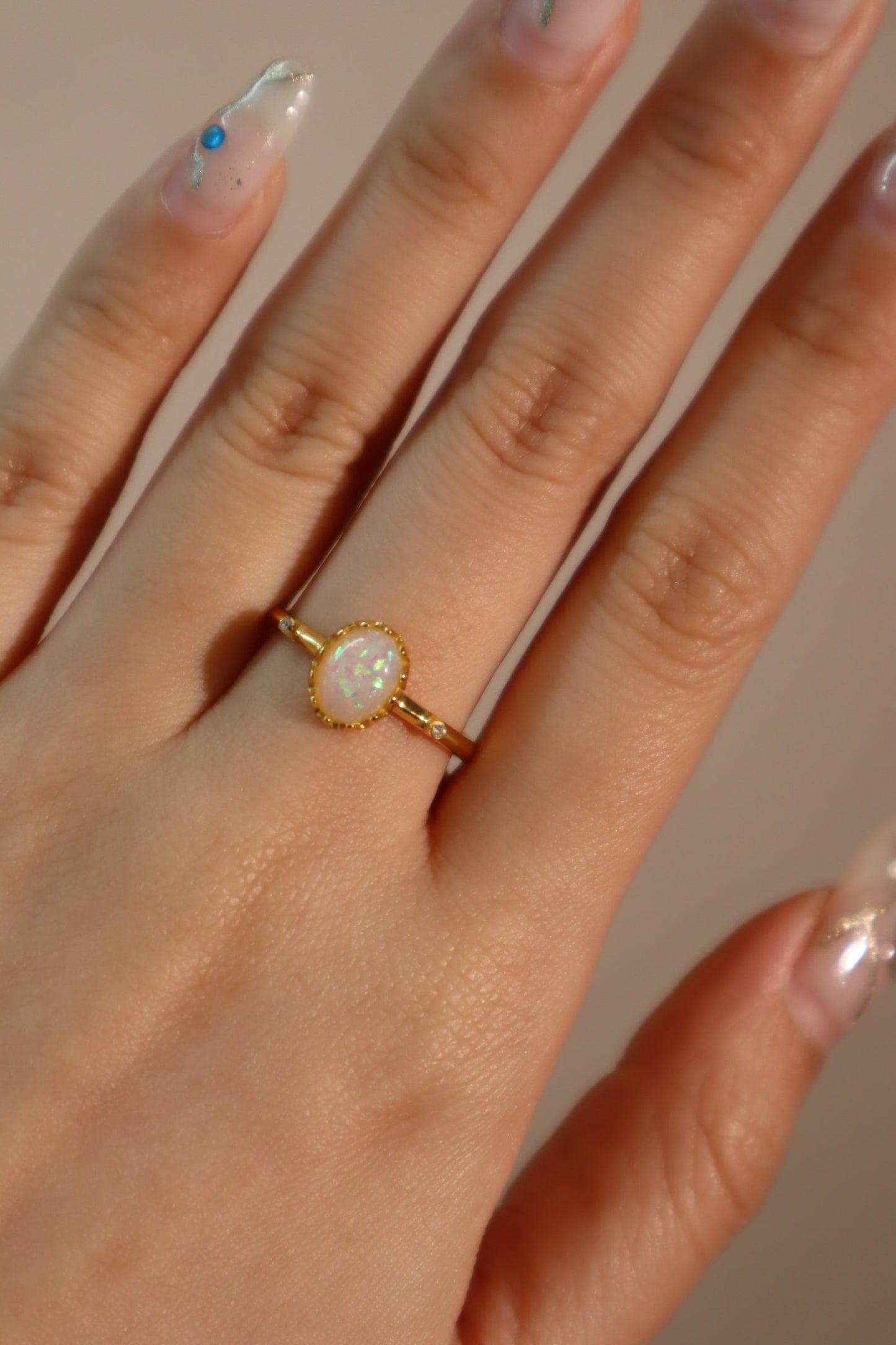 18K Real Gold Plated White Opal Ring
