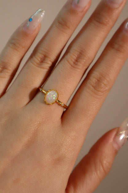 18K Real Gold Plated White Opal Ring