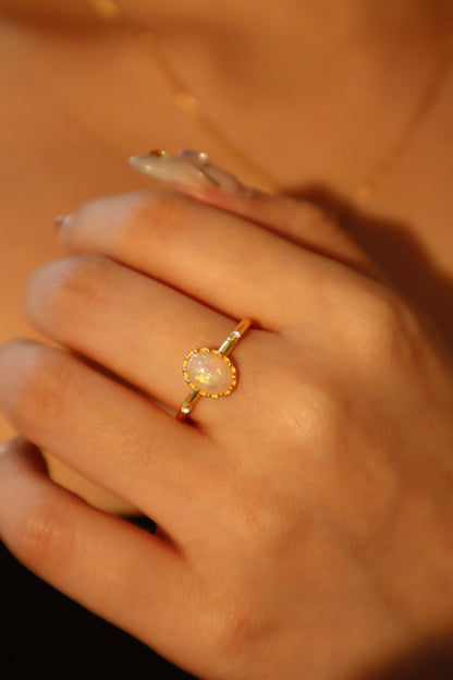 18K Real Gold Plated White Opal Ring
