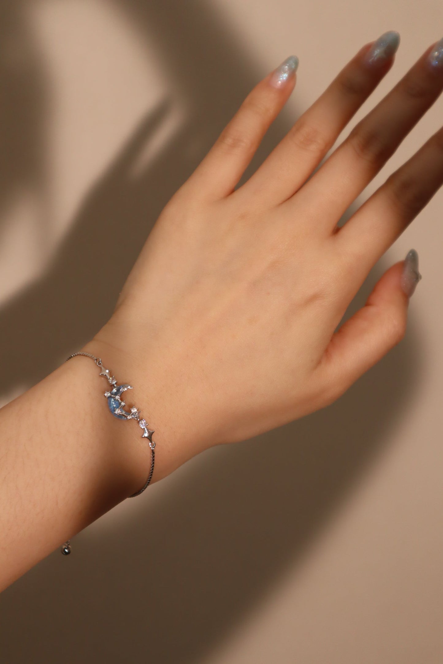 Palladium White Gold Plated Moonstone Moon Star Bracelet