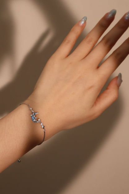 Palladium White Gold Plated Moonstone Moon Star Bracelet