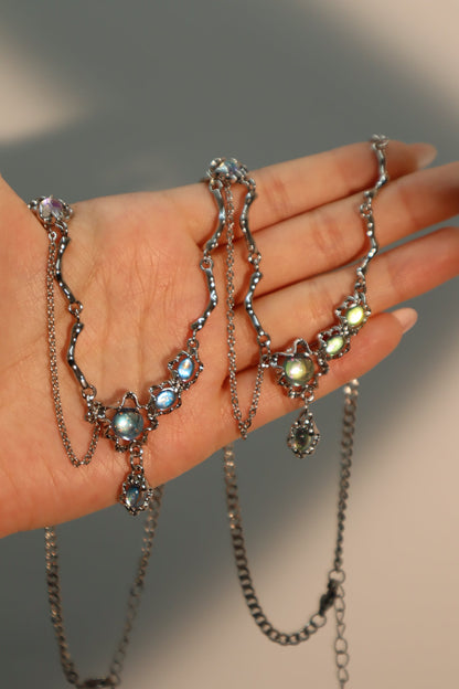 Palladium White Gold Plated Moonstone Dangle Necklace