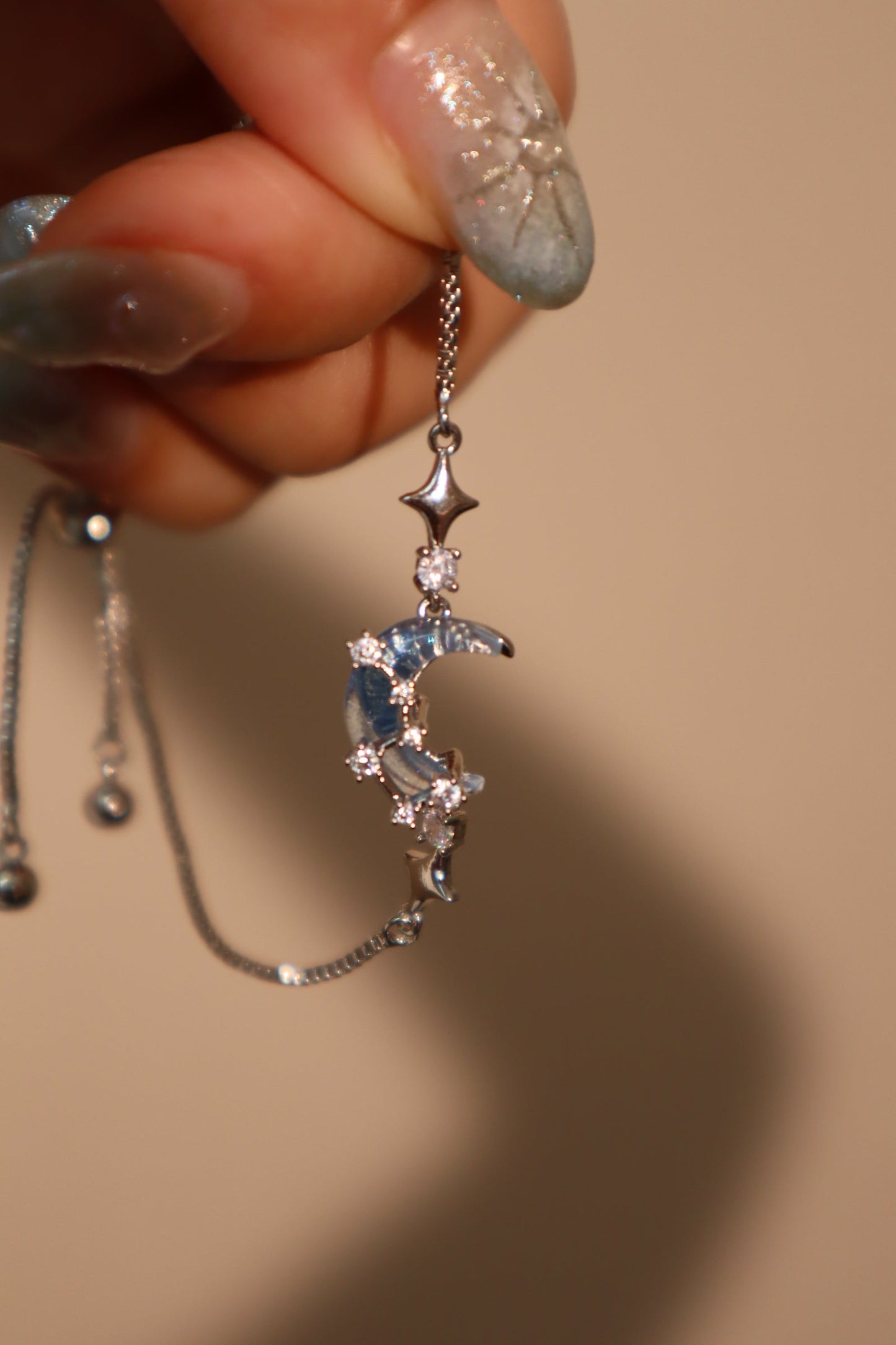 Palladium White Gold Plated Moonstone Moon Star Bracelet