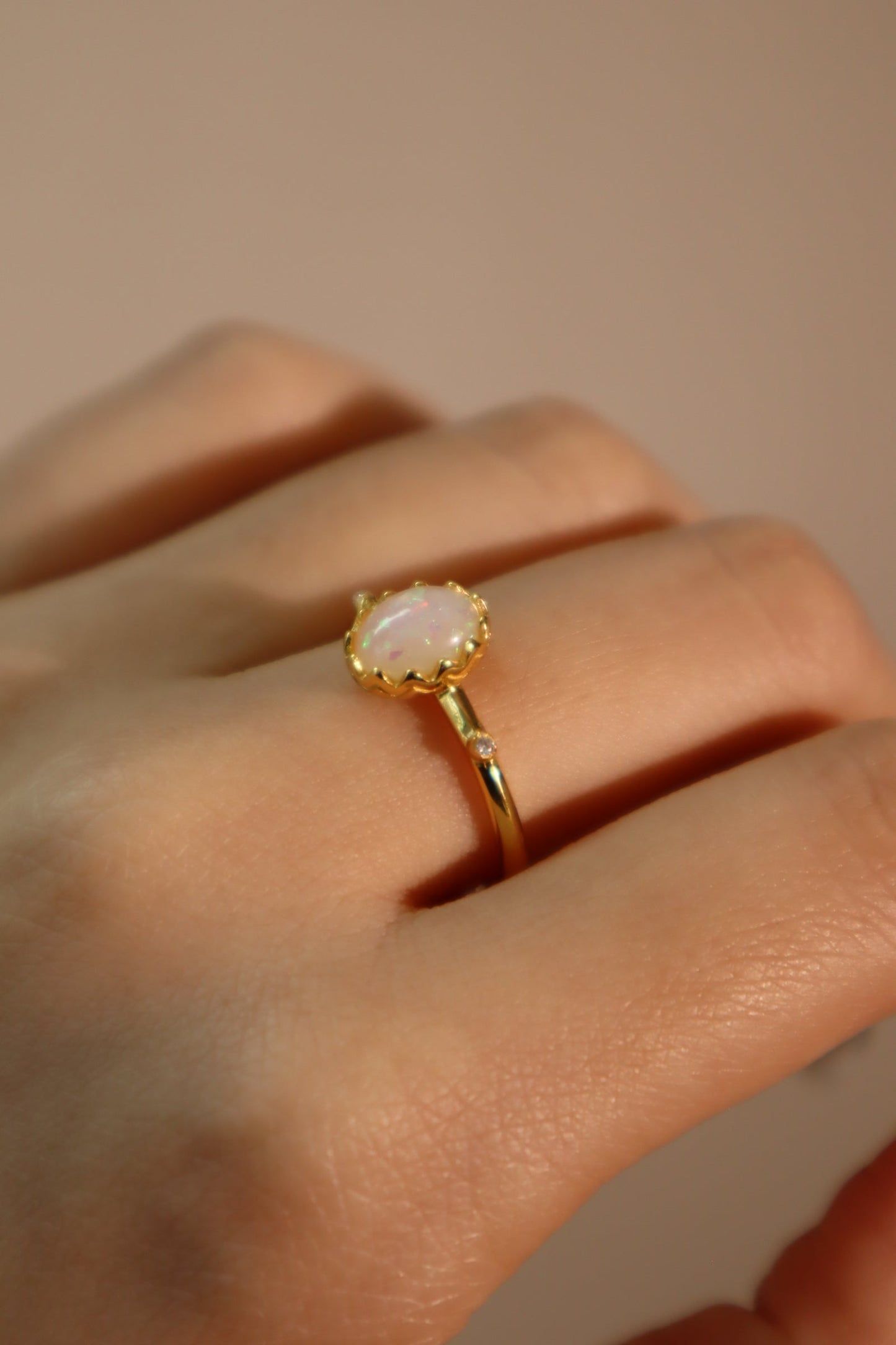 18K Real Gold Plated White Opal Ring