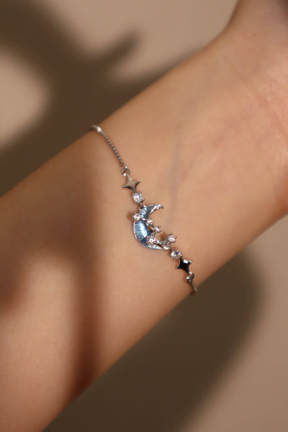 Palladium White Gold Plated Moonstone Moon Star Bracelet