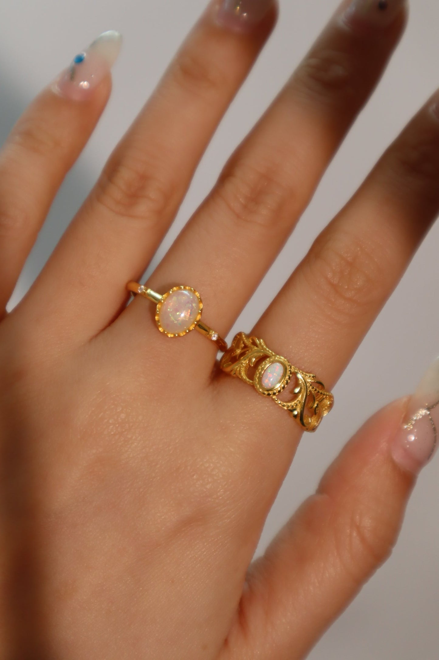 18K Real Gold Plated White Opal Ring