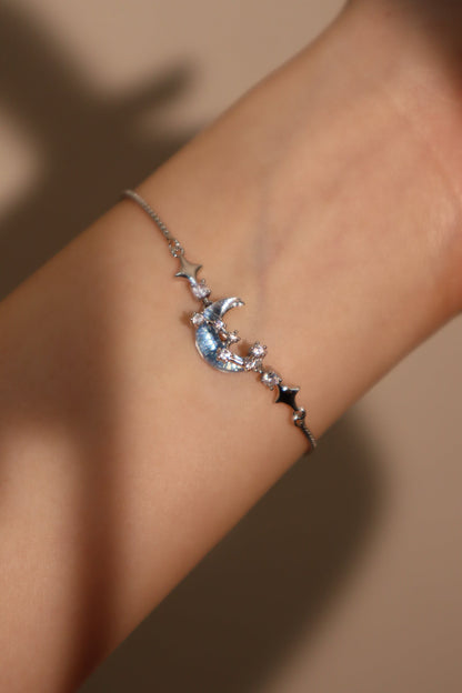 Palladium White Gold Plated Moonstone Moon Star Bracelet
