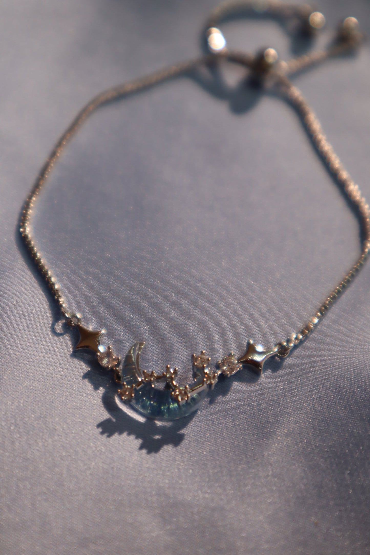 Palladium White Gold Plated Moonstone Moon Star Bracelet