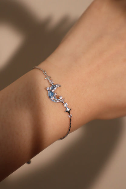 Palladium White Gold Plated Moonstone Moon Star Bracelet
