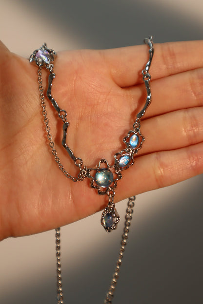 Palladium White Gold Plated Moonstone Dangle Necklace