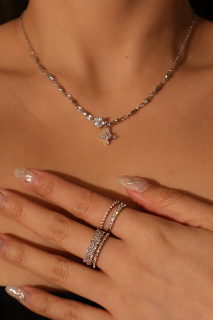 Palladium White Gold Plated Diamond Starlight Cross Necklace