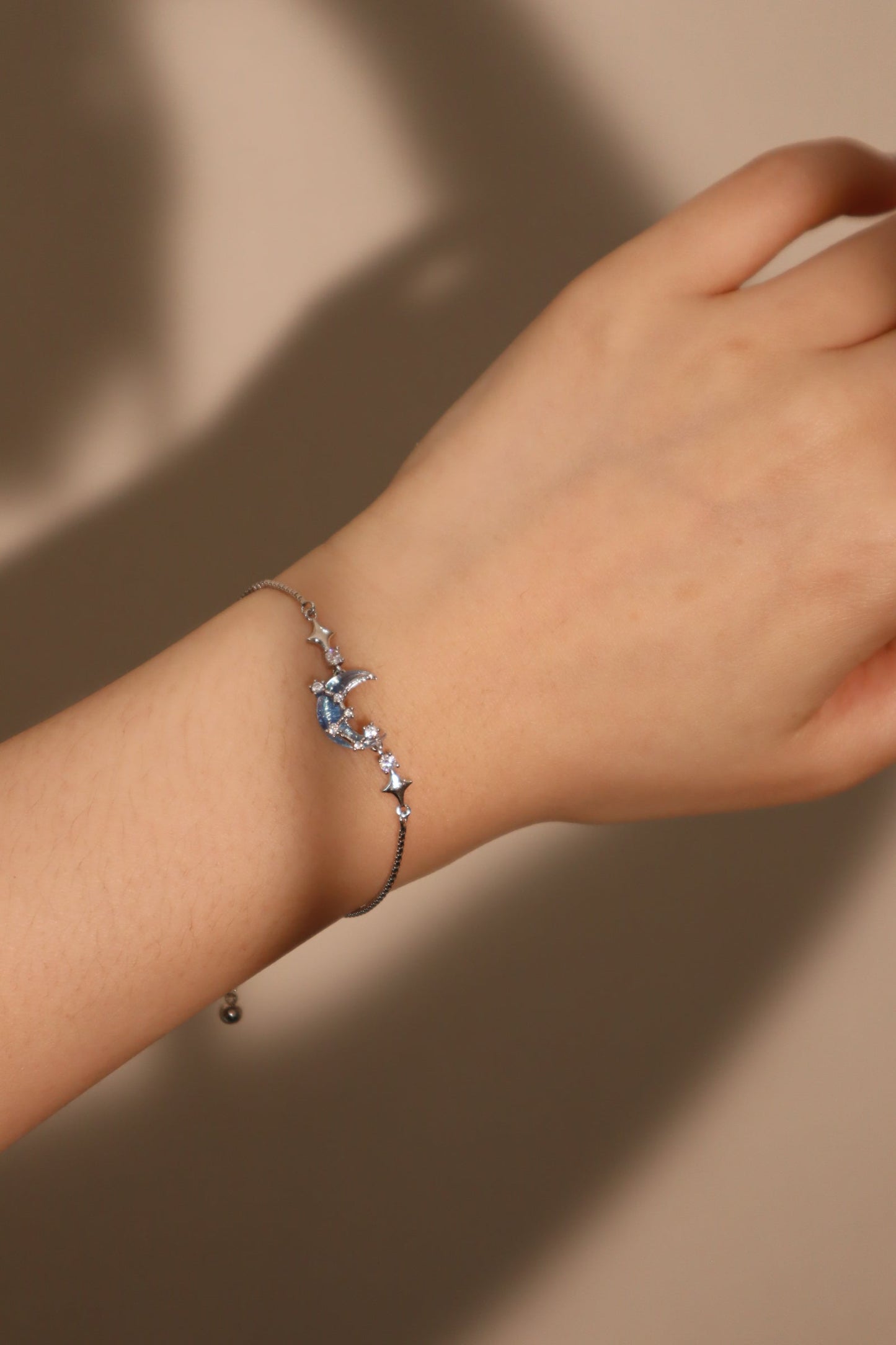 Palladium White Gold Plated Moonstone Moon Star Bracelet