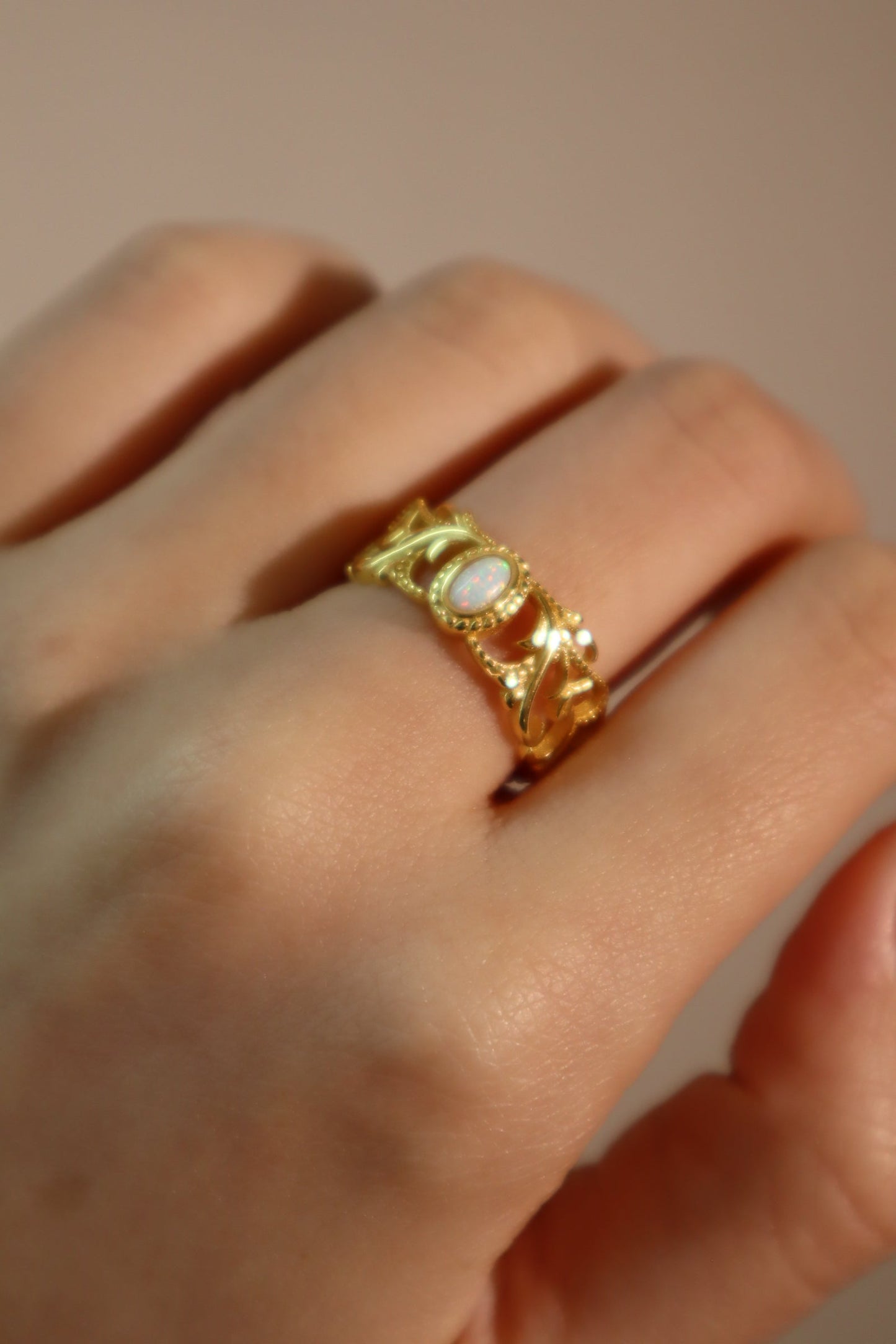 18K Real Gold Plated White Opal Crown Ring