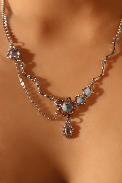 Palladium White Gold Plated Moonstone Dangle Necklace