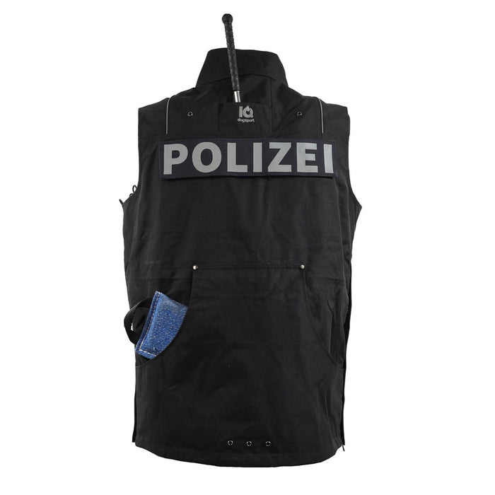 IQ K9 Weste Pro Schwarz – Rückansicht mit Polizei-Patch