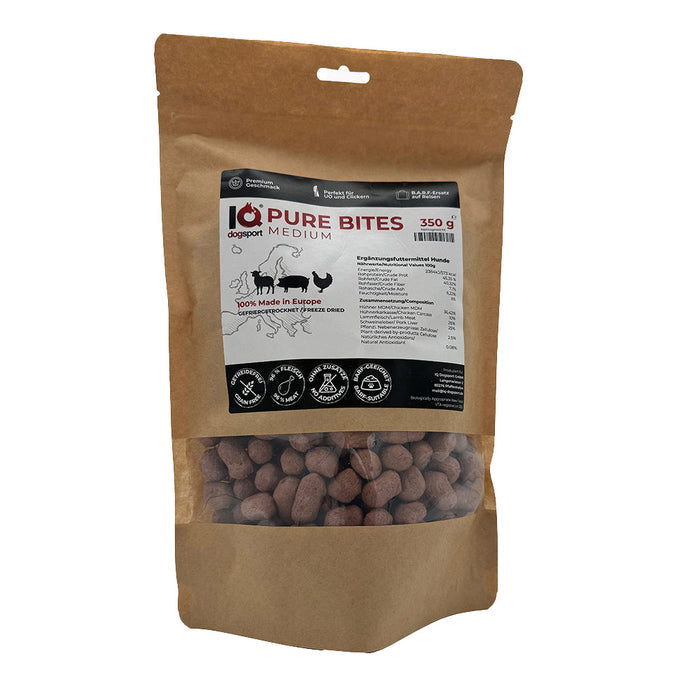 IQ Pure Bites Medium – gefriergetrocknete BARF-Leckerli, Verpackung