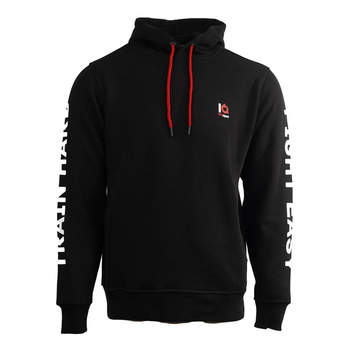 IQ Trainingshoodie „Train Hard. Fight Easy.“ Schwarz – Frontansicht