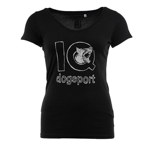 T-Shirt Schwarz Logo und bellender Malinois Damen V-Ausschnitt