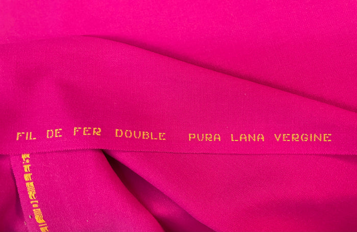 Italian Designer Double Faced Virgin Wool Crepe - Fused - Hot Pink