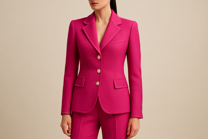 a lovely suit with detail for cold weather with Italian Designer Double Faced Virgin Wool Crepe - Hot Pink