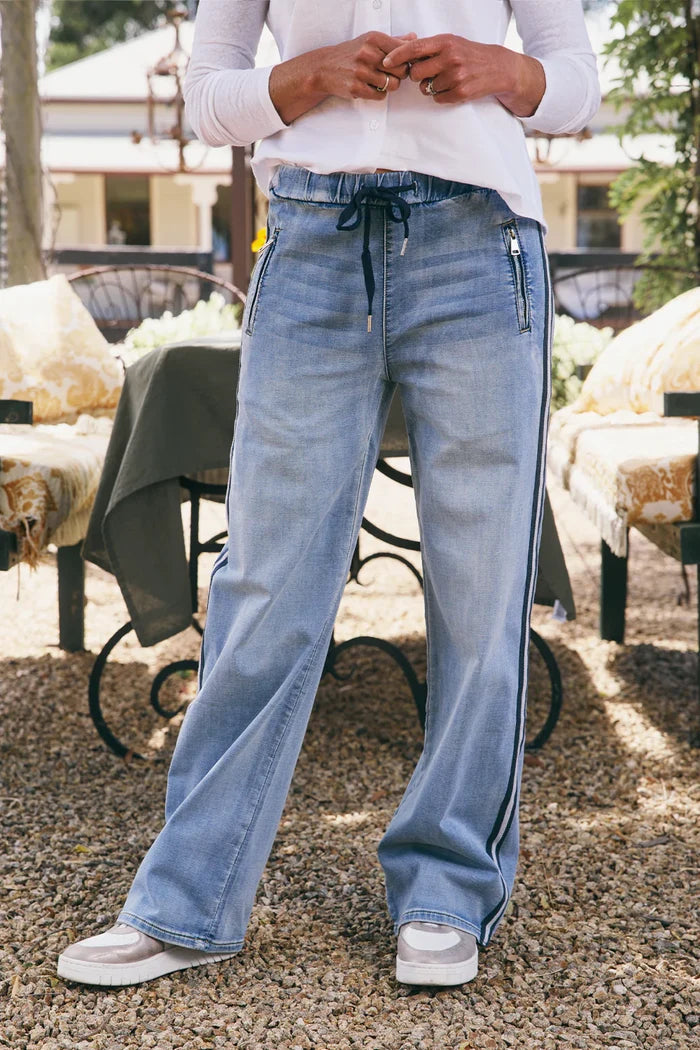 Italian Star - Glam Track Denim - Navy Stripe