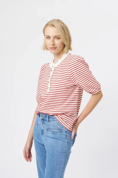 Kireina - Jacqueline Top - White/Red Stripe